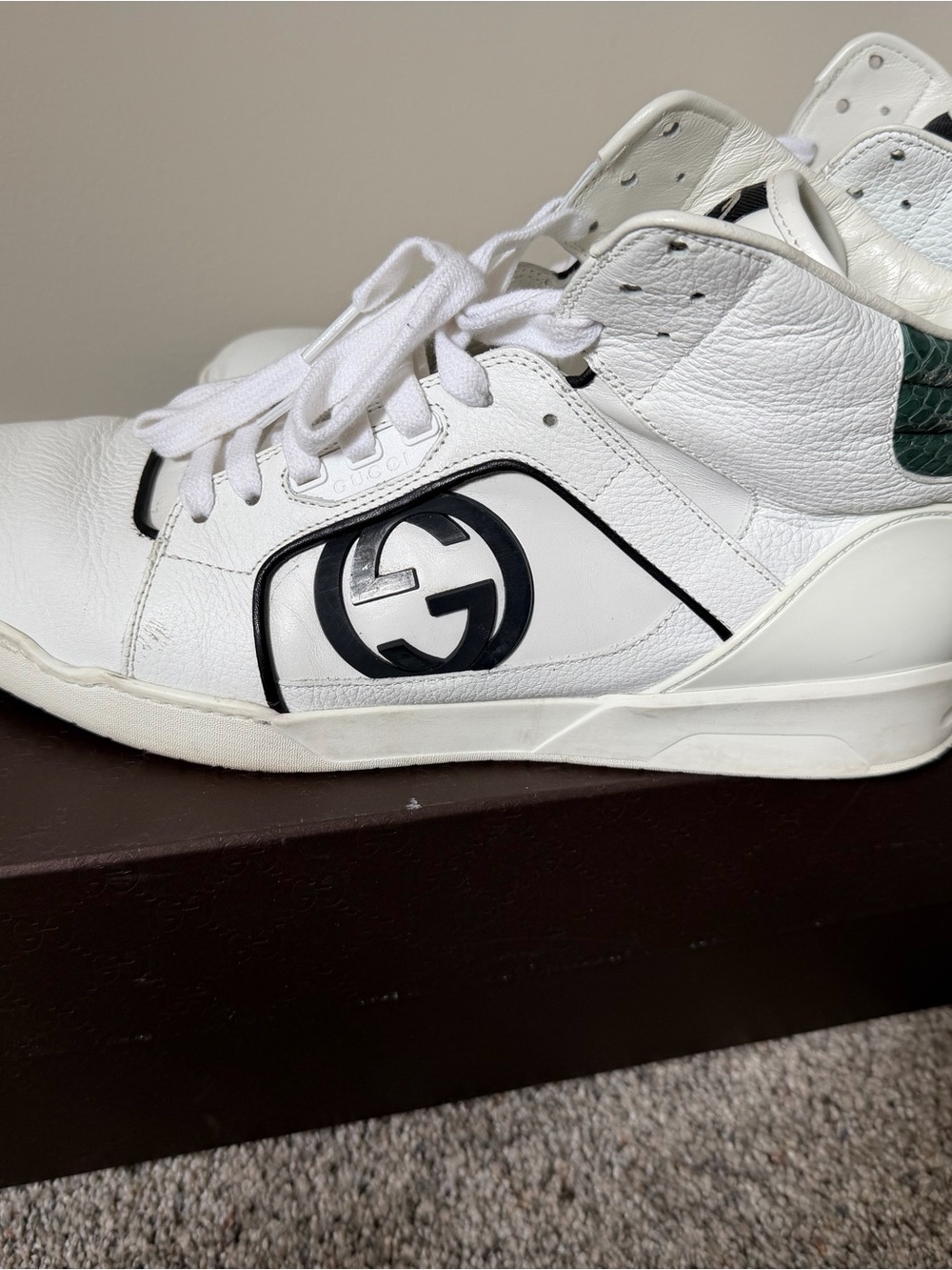 Gucci White and Black Leather High-Top Sneakers